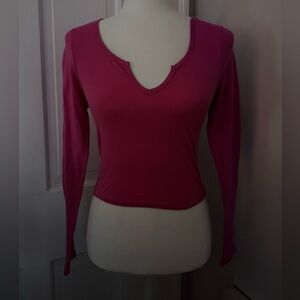 Bozzolo Fuchsia Long Sleeve Cropped Top, Size Small